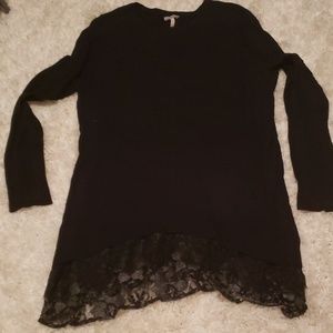 LOGO brand cotton cashmere & lace tunic sweater